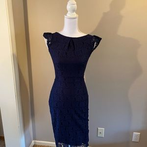 Navy blue lace flutter sleeve dress